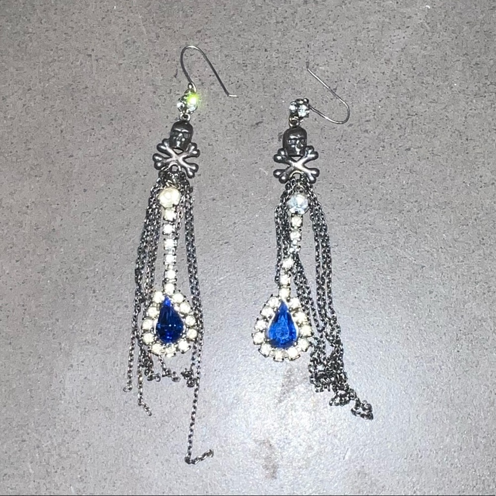 Tom Binns crystal and chain skull earrings